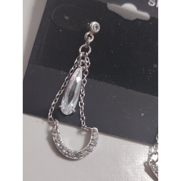 Sterling Silver 925 & Cubic Zirconia Stud Dangle Earrings New in Box - Picture 7 of 8